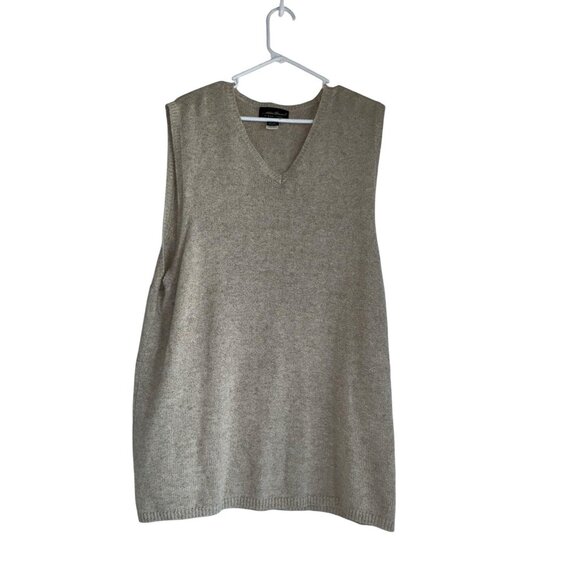 Eddie Bauer Mens V Neck Linen Cotton Sweater Vest Sz L Gray Grandpa - Picture 1 of 5